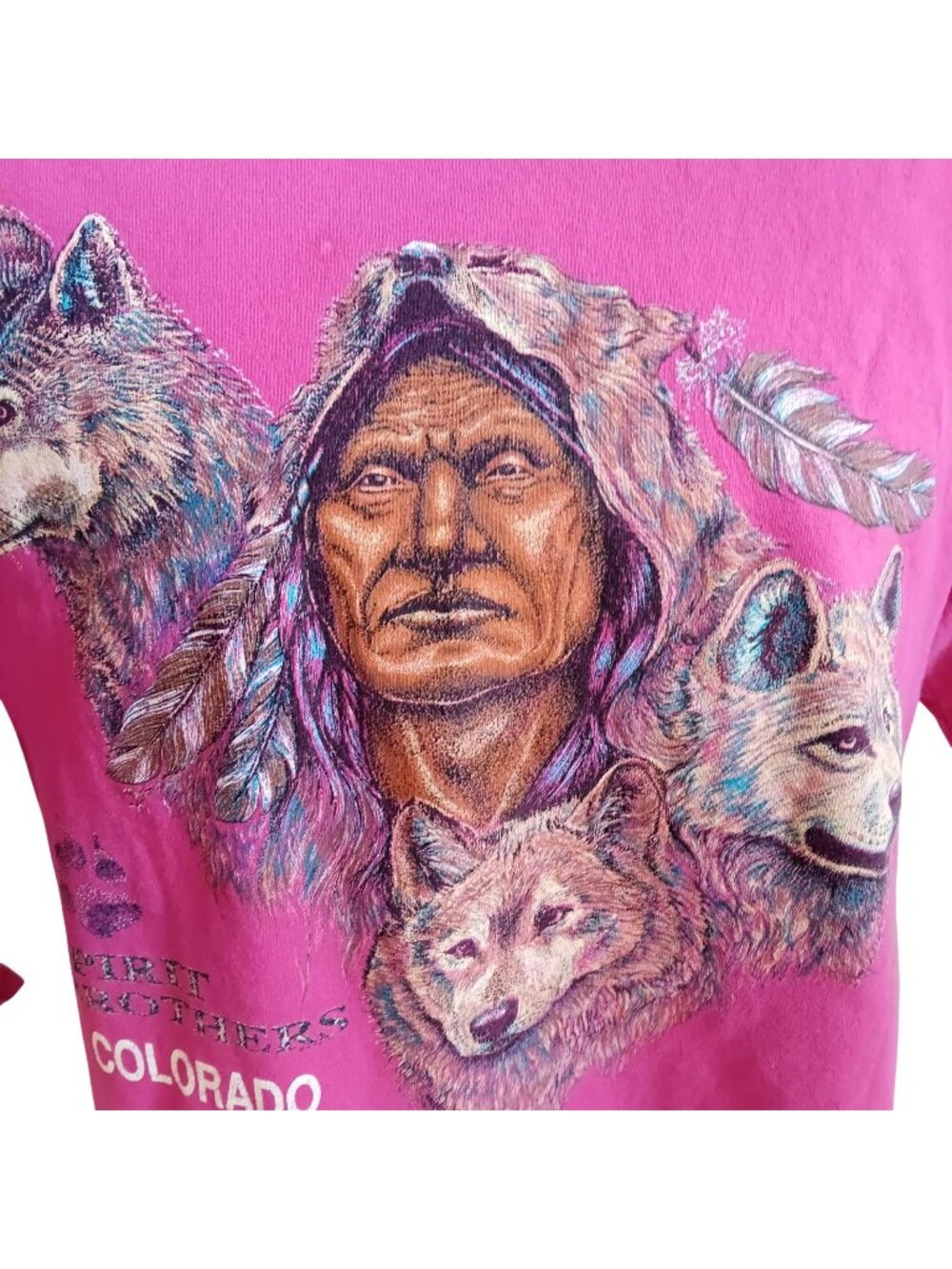 Vintage T-shirt Large Wolf Chief Mens 90's Signal Southwest Pink Colorado USA